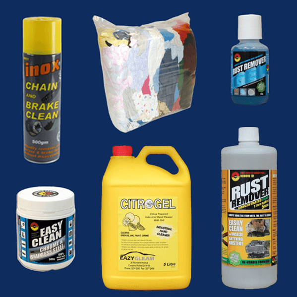 Rags, Pumps, Hand Cleaner and Rust Remover